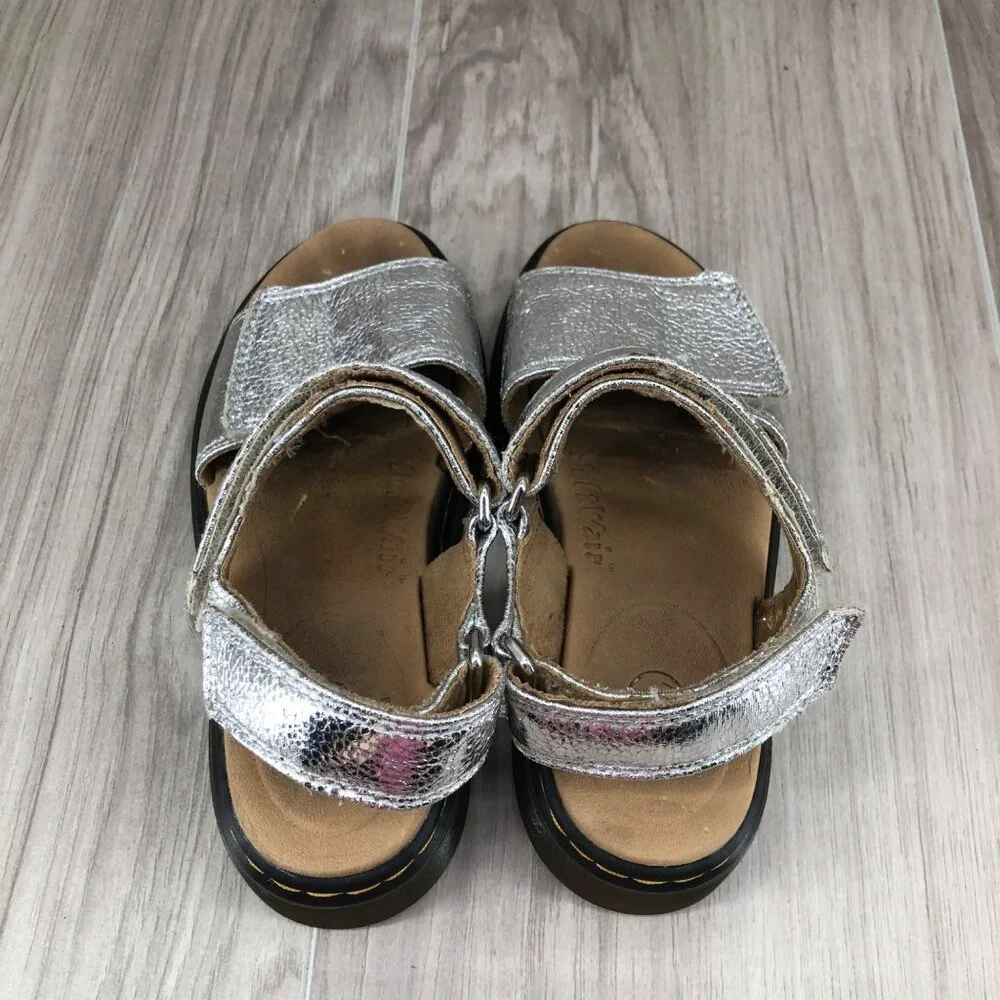 Dr Martens Sandals Kids 13 Romi J Silver Crinkle Metallic Leather Hook and Loop